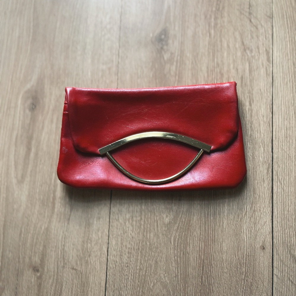 Red Leather Clutch with Gold Accent